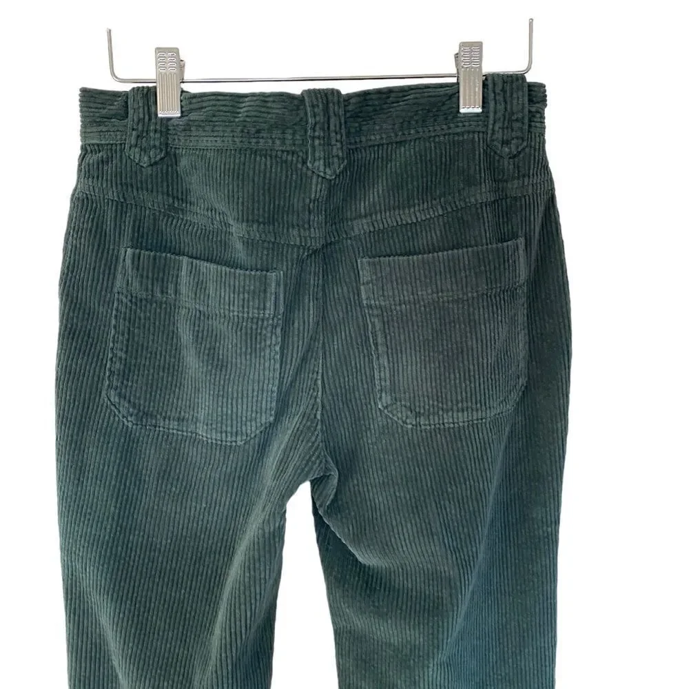 Free people green corduroy pants flare pockets size 0